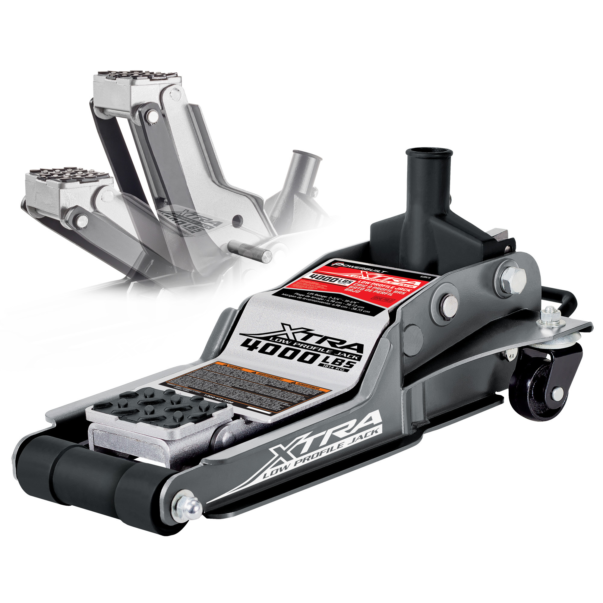 Powerbuilt, 2 Ton Extra Low Profile Floor Jack, Lift Capacity 2 Tons, Max. Lift Height 15.5 in, Model# 620479E